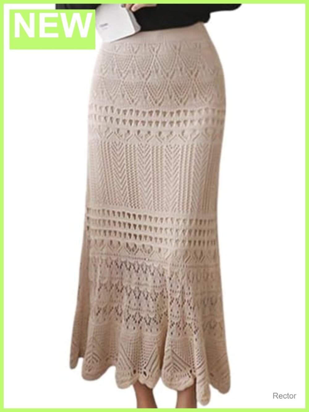 Crochet Knit High Waist A-Line Maxi Skirt
